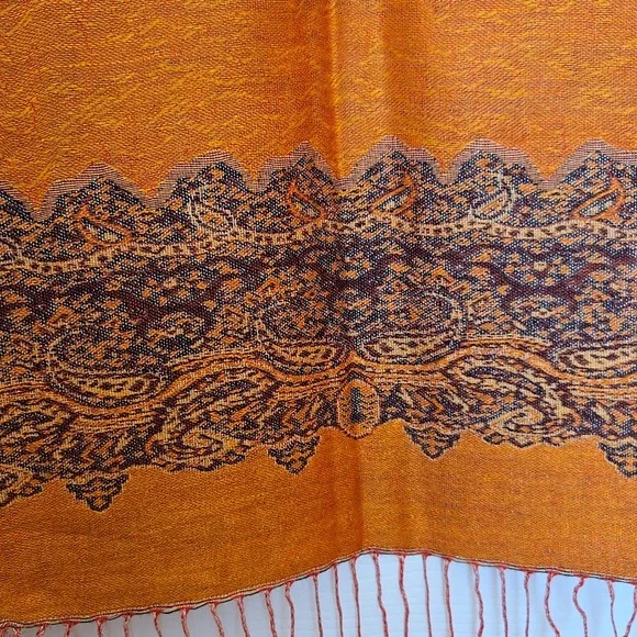 🧡✨ Burnt Orange Paisley Pashmina Shawl Wrap Fringe Scarf Reversible 27x77 - Picture 11 of 16